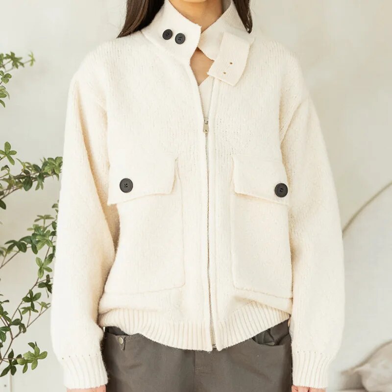 Stickad Dam Tröja Rullkrage Ull Elegant Komfort-1