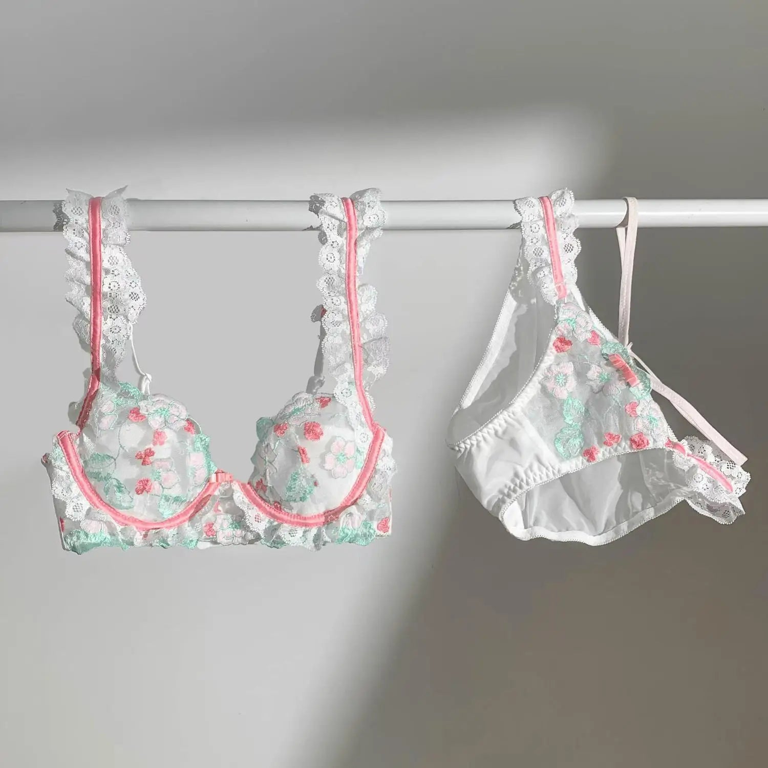 Dam BH Set Blommigt Mönster Bomull Polyester-3