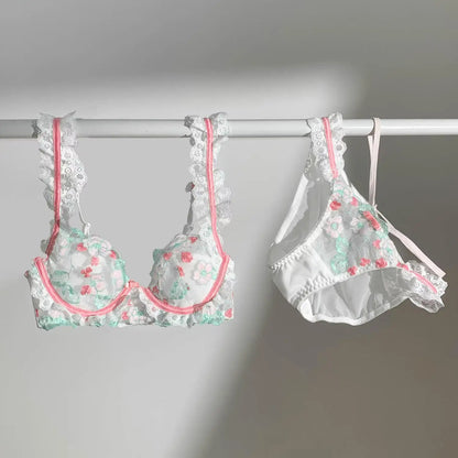 Dam BH Set Blommigt Mönster Bomull Polyester-3