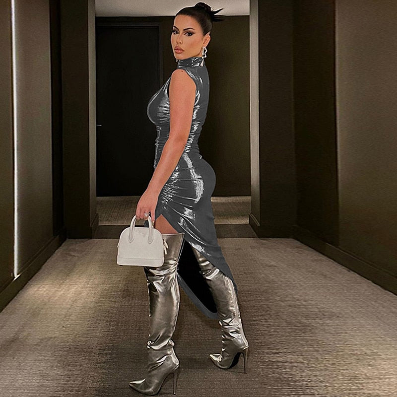 Fina Dam Klänningar Asymmetrisk Midi Turtleneck Polyester-6