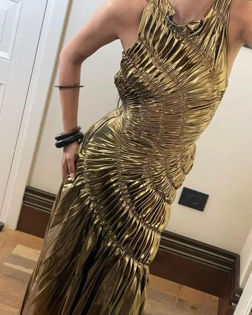 Dam Maxiklänning O-hals Bomull Golvlång Elegant-1