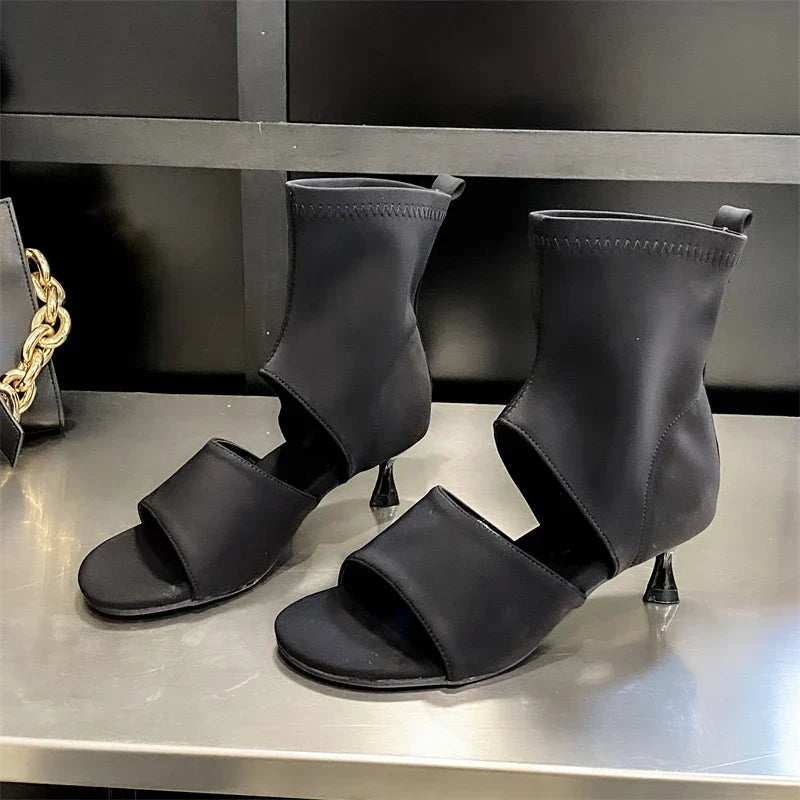 Eleganta Sandaler Dam med Öppen Tå och Smal Klack i Stretchmaterial – Bekväm Passform och Gummisula 1