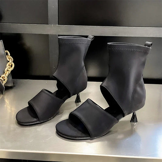 Eleganta Sandaler Dam med Öppen Tå och Smal Klack i Stretchmaterial – Bekväm Passform och Gummisula 1