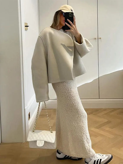 Damjacka i Ull med Quiltat Foder Elegant Stoppad Design-5