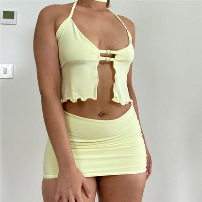 Variant image for Dam Klänning Monokrom Spaghetti Band Polyester Mini Rockuppsättning-5