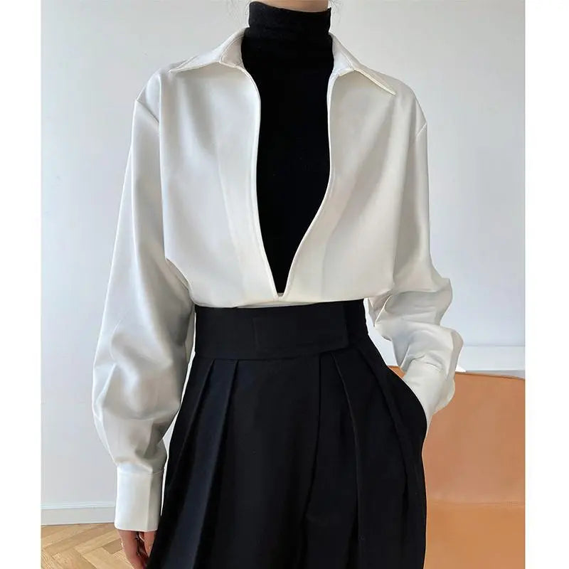 Dam Blus Monokrom Lätt Polyester Regelbunden Passform-4