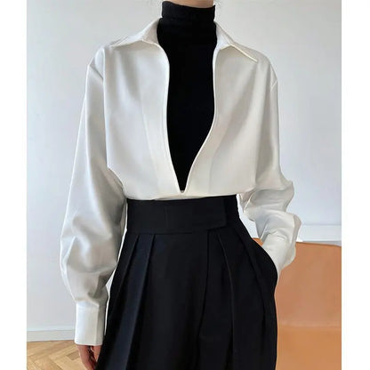 Dam Blus Monokrom Lätt Polyester Regelbunden Passform-4