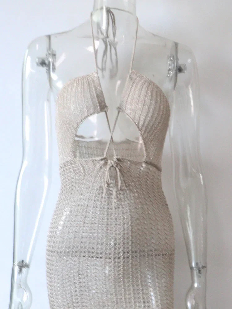 Maxiklänning Dam Monokrom Polyester Spandex Lång Klänning-5