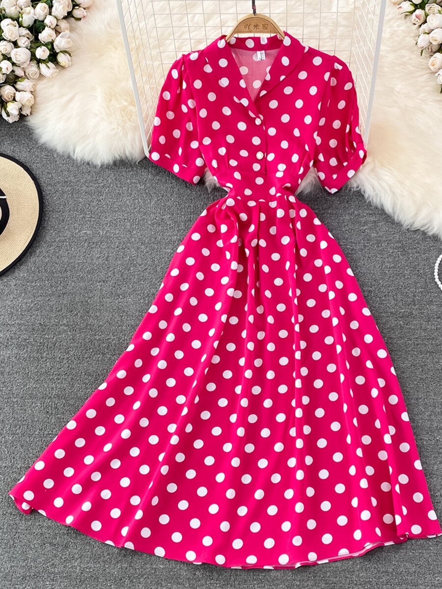 Variant image for Kvinnors Midi Klänning A-linjeformad Polyester Punktmönster-12