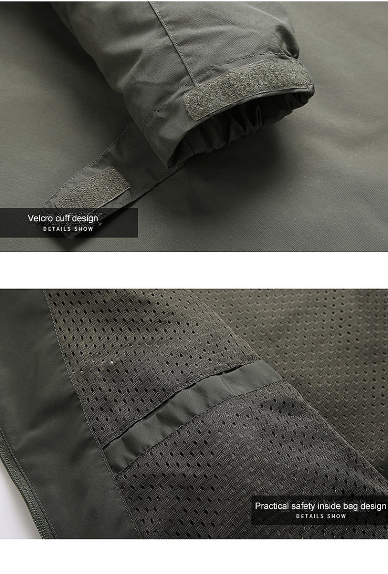 Höstjacka Herr Softshell Vattenbeständig Militärstil med Huva och Fickor – Perfekt för Utomhusaktiviteter 4