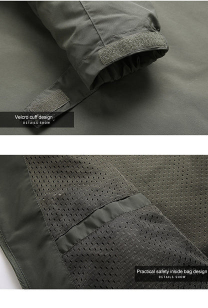 Höstjacka Herr Softshell Vattenbeständig Militärstil med Huva och Fickor – Perfekt för Utomhusaktiviteter 4