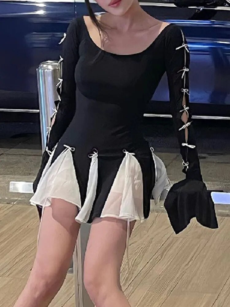 Kvinnors Mini Klänning Figurnära Patchwork Polyester Spandex-6