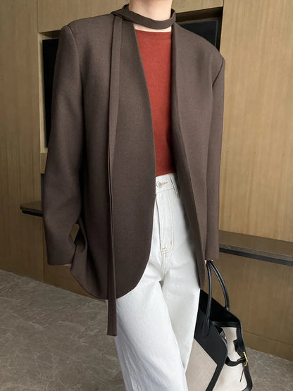 Dam Blazer med Samlad Midja Hög Kvalitet Polyester Viskos-3