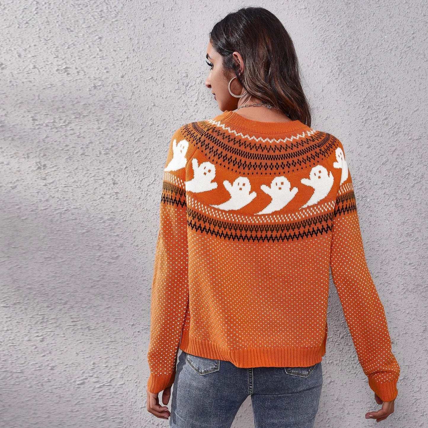Dam Sweatshirt Halloween Ghost Avslappnad Mjuk Blandning av Bomull och Polyester-2