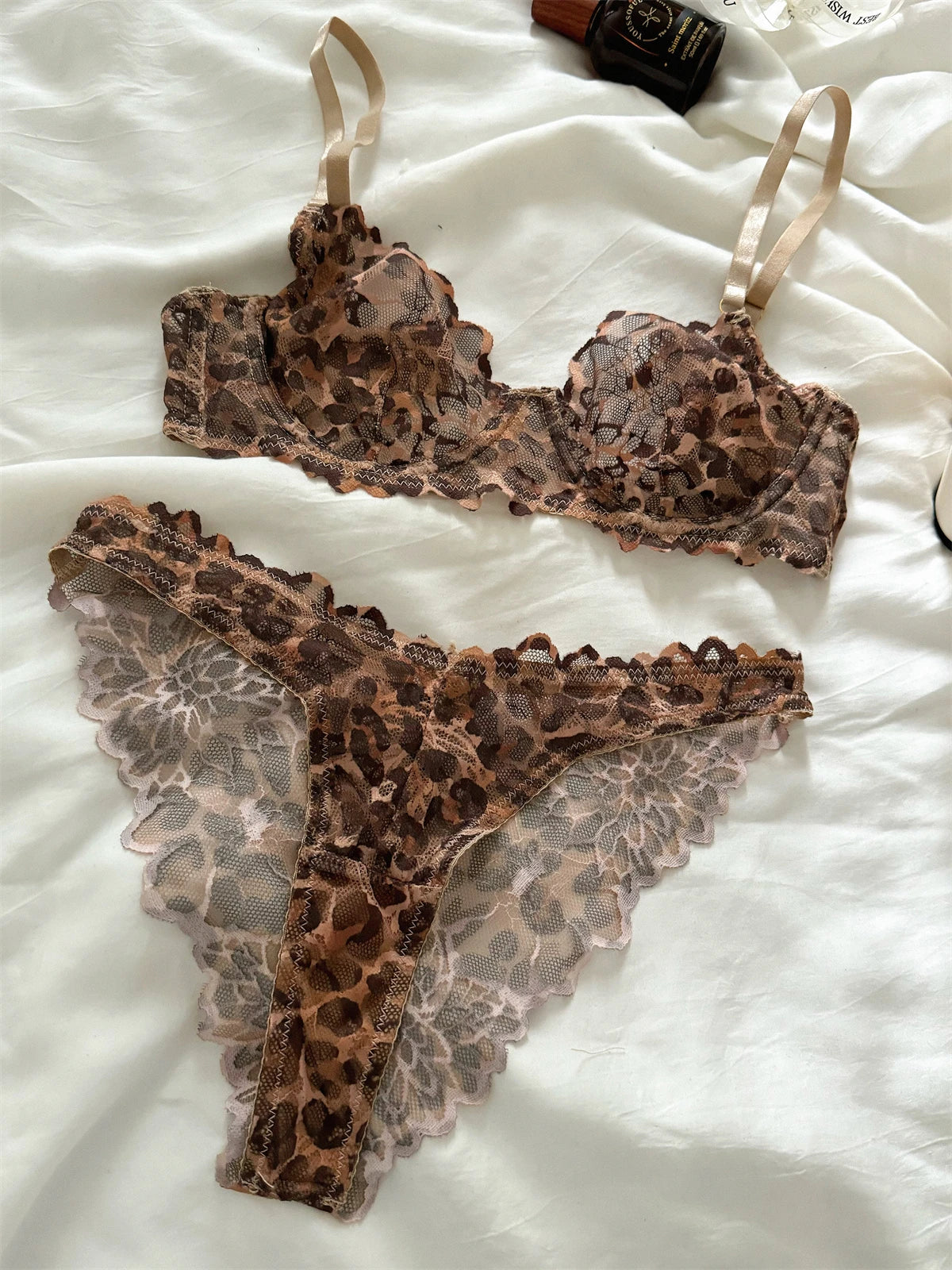 Dam BH Set Leopardmönster Bomull Polyester-1