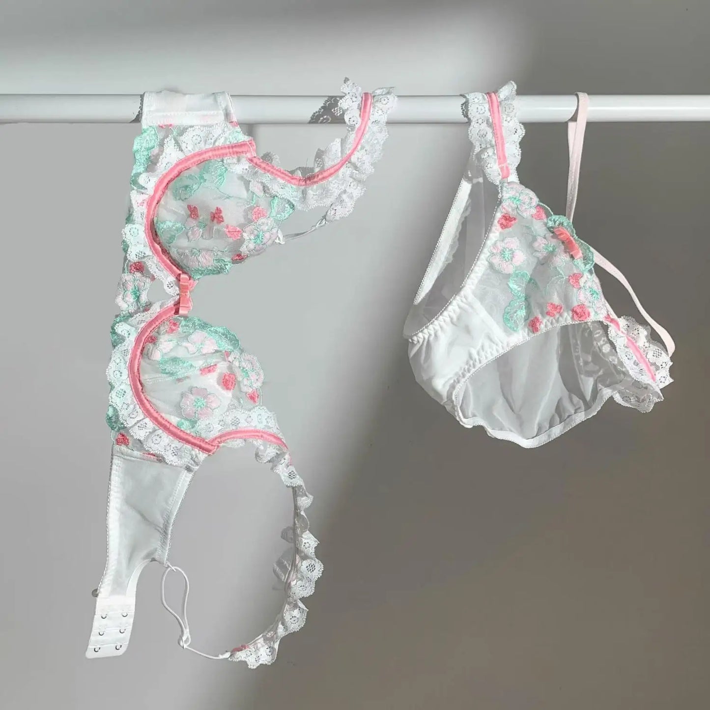 Dam BH Set Blommigt Mönster Bomull Polyester-2