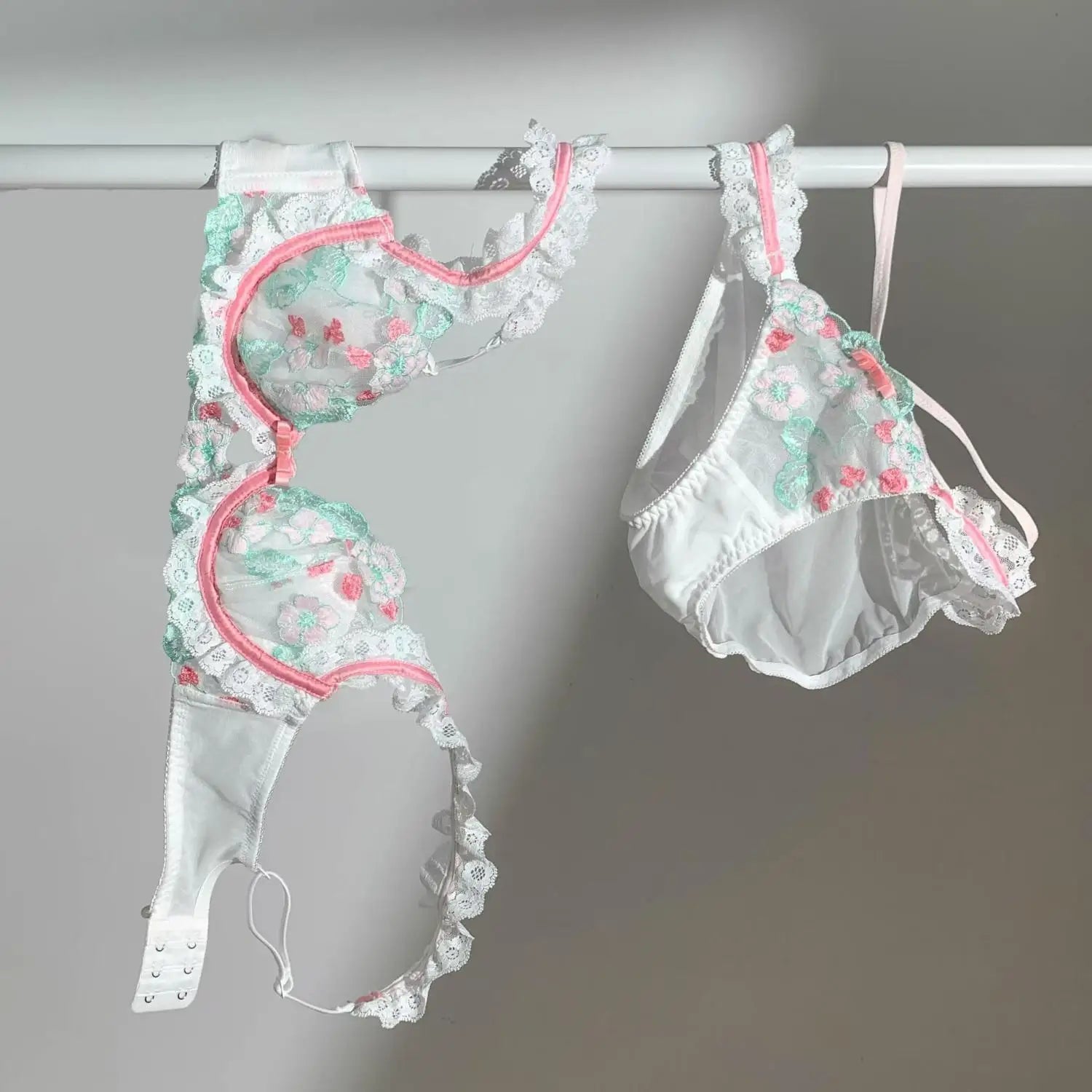 Dam BH Set Blommigt Mönster Bomull Polyester-2