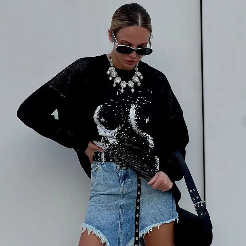 Korsad Dam Tröja med Långa Ärmar i Polyester och Spandex – Normal Passform, Rund Halsringning 2