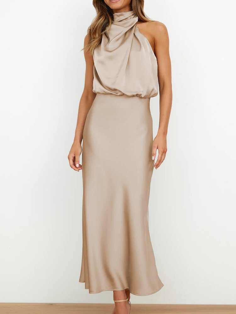 Dam Maxiklänning A-Line Syntetfiber Med Öppna Axelband-4