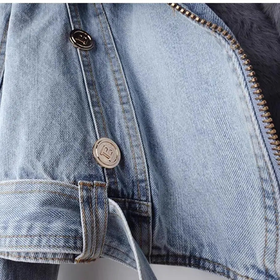 Lång Vinterjacka Dam i Denim med Avtagbar Päls – Varm och Trendig för Kalla Dagar 5