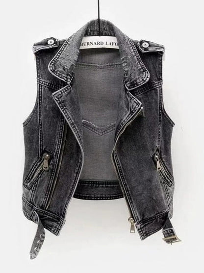 Dam Jeansväst Cowboy-Stil Blekt Denim Ergonomisk Design 1
