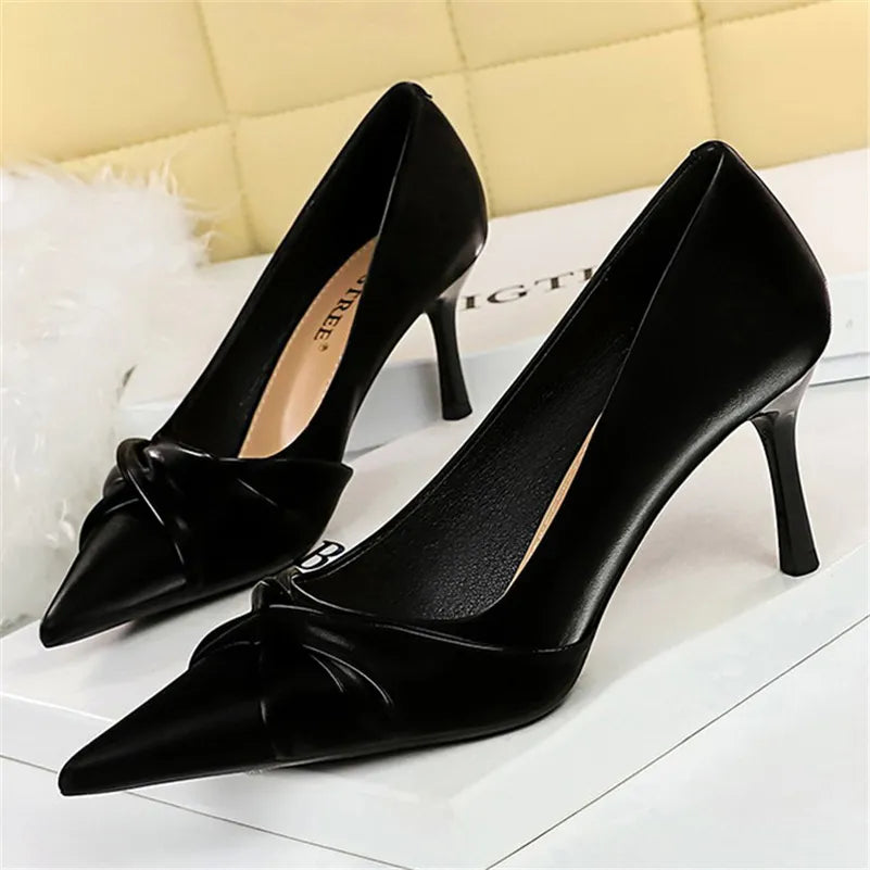 Dam Pumps Slip-On PU Material Elegant Högklackad-1