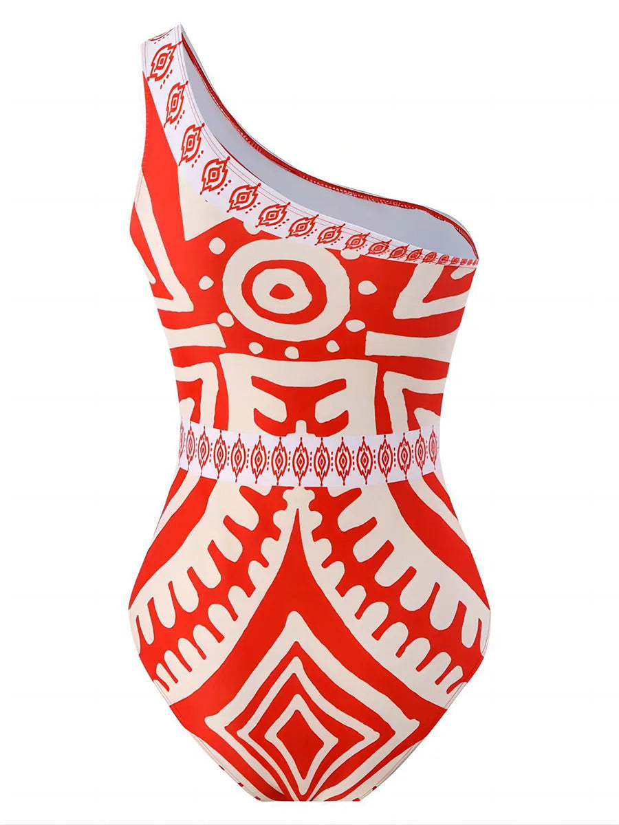 Dam Bikini Set Asymmetrisk Geometrisk Design Spandex Polyester-4