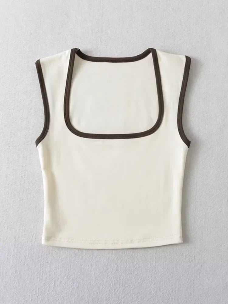 Ärmellös Crop Top för Dam med Fyrkantig Halsringning – Smal Passform i Bomull och Elastan, Perfekt för Alla Tillfällen 2