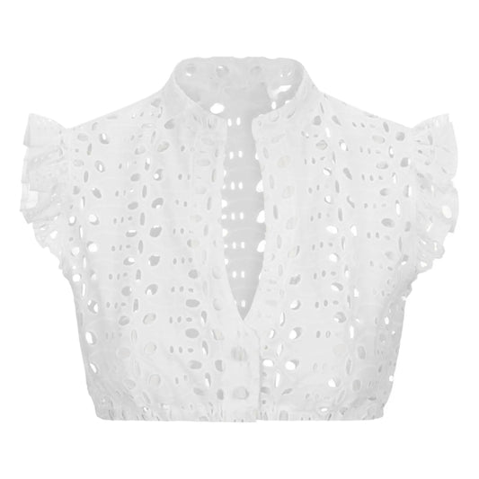 Festtoppar Dam Spetsdetaljer Elastisk Polyester Crop Top-1