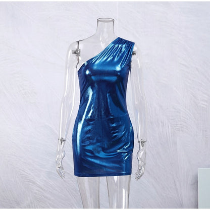 Asymmetrisk Mini Klänning för Kvinnor i Syntetfiber – Lätt Stretch, Smal Silhuett, Perfekt för Kvällsevenemang 9