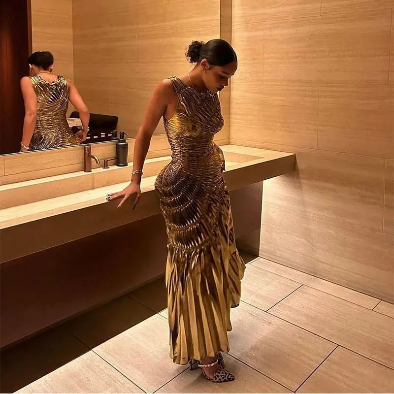 Maxiklänning Dam Monokrom Snörning Bomullspolyester-5