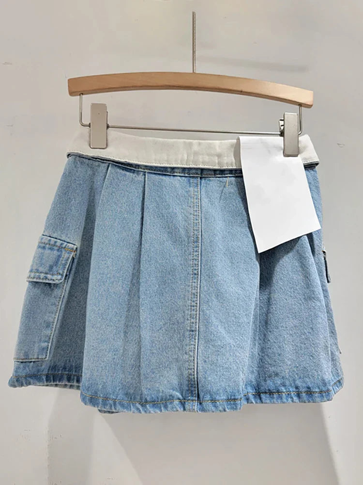 Dam A-linje Kjol Patchwork Ull med Fickor-2