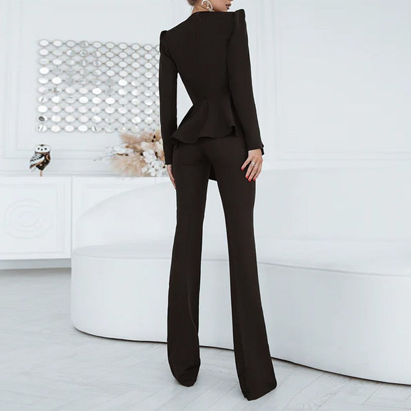 Dam Blazer Set Hög Midja Polyester Elegant Design-5
