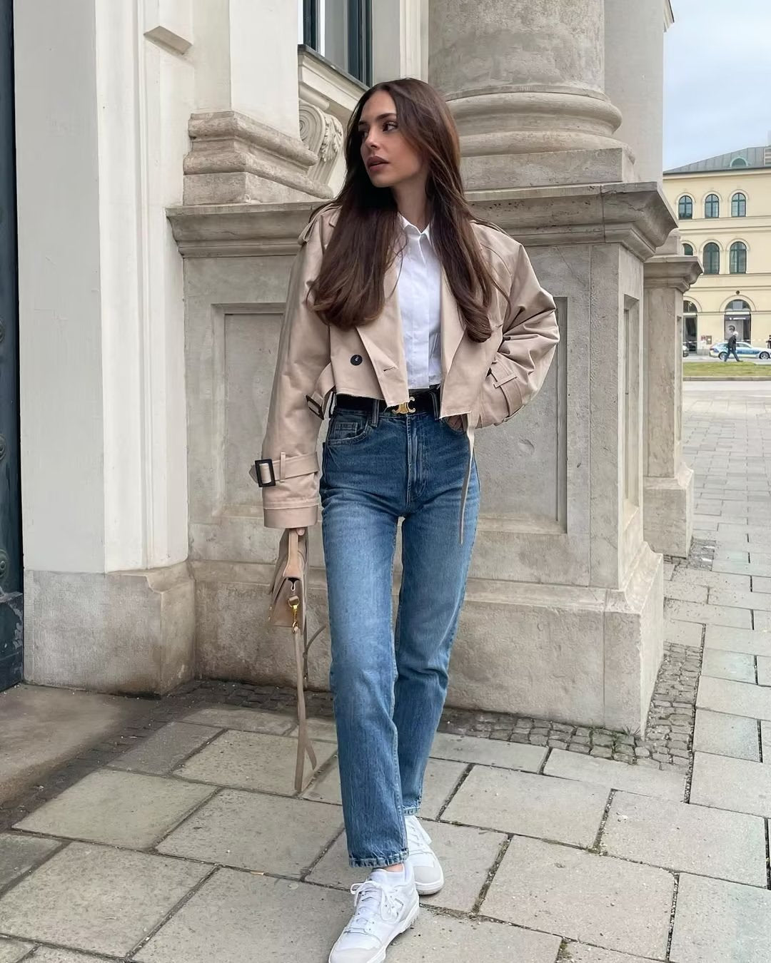 Dam Kappa Kort Långärmad Kaki Hållbart Tyg 3