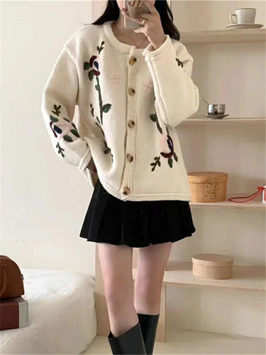 Broderad Stickad Väst Dam med Lös Passform – Mjuk och Stilig Väst för Alla Tillfällen 1