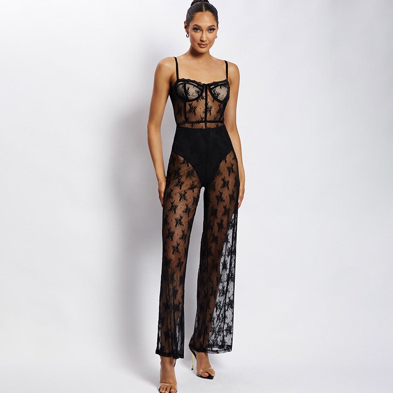 Dam Jumpsuit Ärmlös Spaghetti Band Högkvalitativt Tyg-1