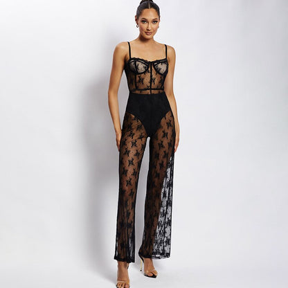 Dam Jumpsuit Ärmlös Spaghetti Band Högkvalitativt Tyg-1