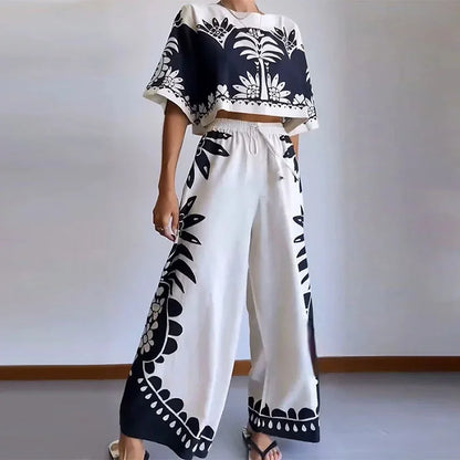 Dam Blommig Uppsättning Bredbyxor 100% Polyester-1