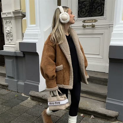 Damjacka Suede Stilren med Fickor för Dam-2