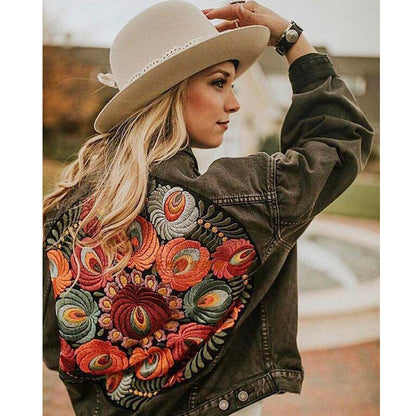 Dam Boho-Jacka Avslappnad Hållbar Denim-3