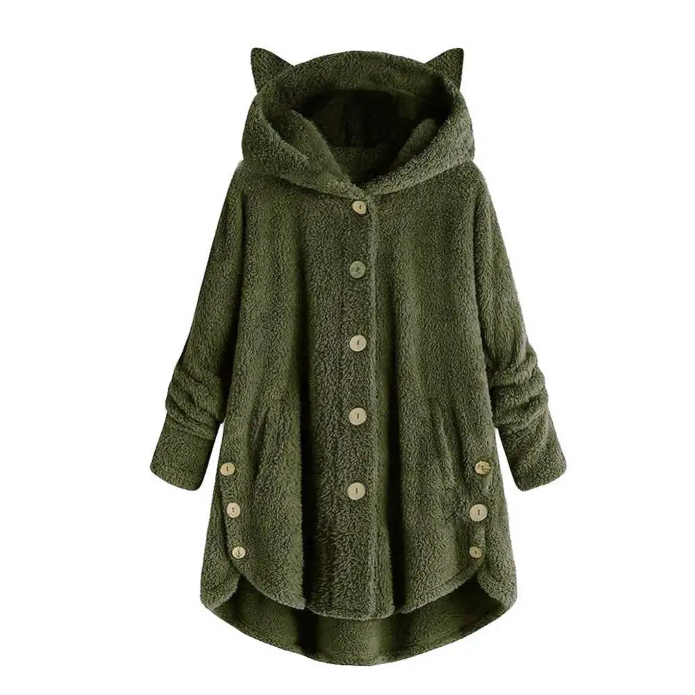 Dam Hoodie Kattöron Mjuk Sherpa-3
