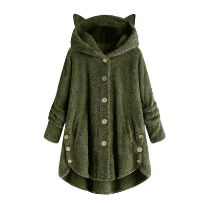 Dam Hoodie Kattöron Mjuk Sherpa-3