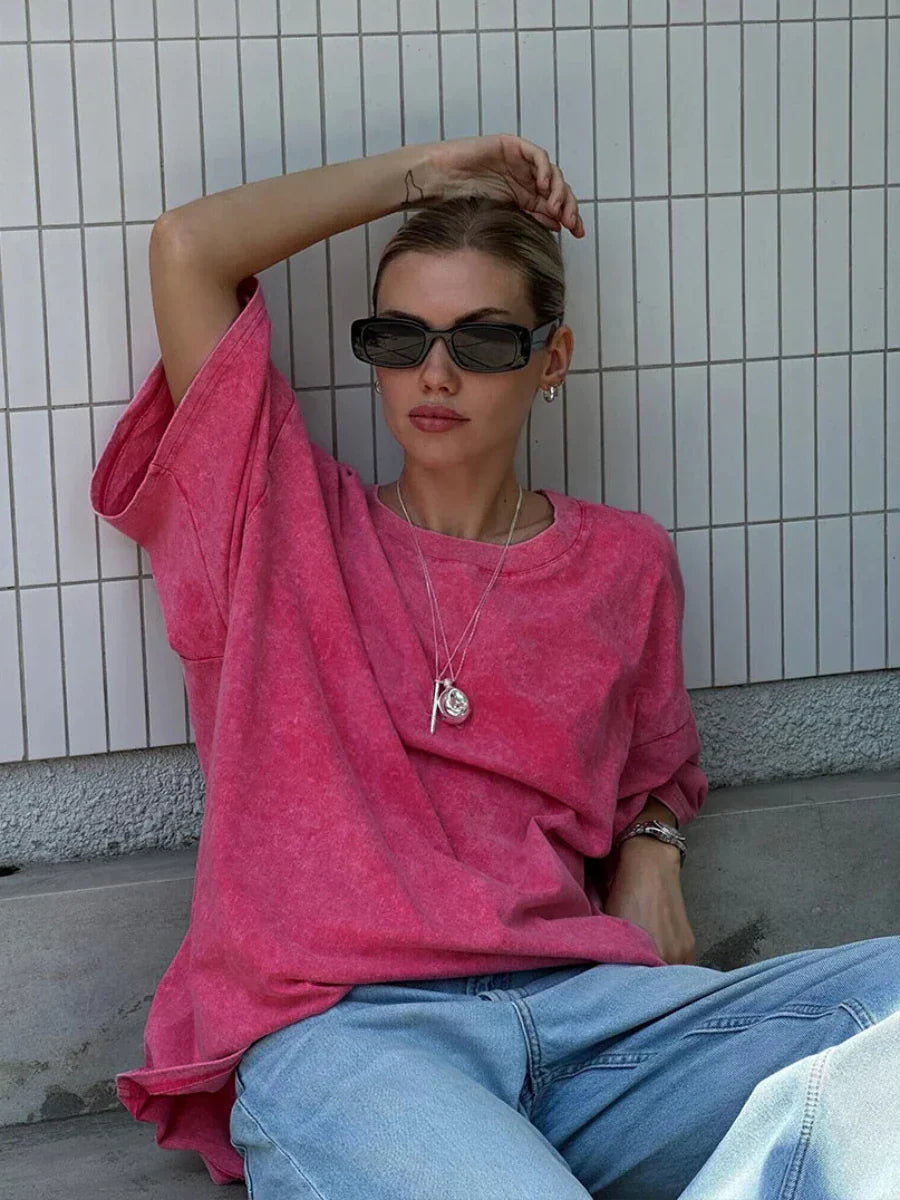 Dam T-shirt Avslappnad 100% Bomull 4