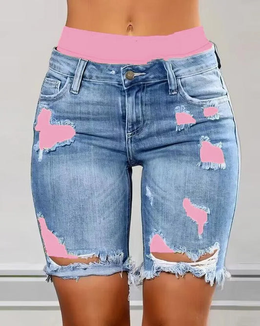 Dam Shorts Knappstängning Polyester-1