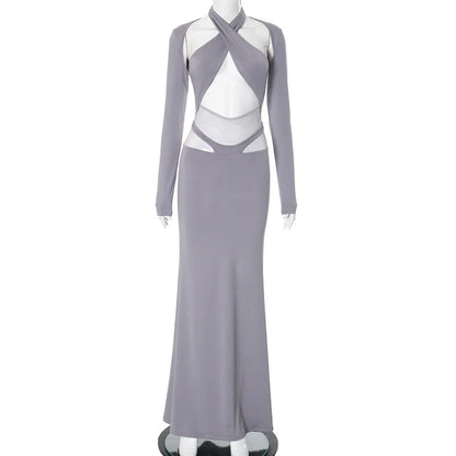 Maxiklänning Dam med Attraktiv Bakre Design i Polyester och Spandex-1