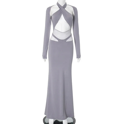 Maxiklänning Dam med Attraktiv Bakre Design i Polyester och Spandex-1