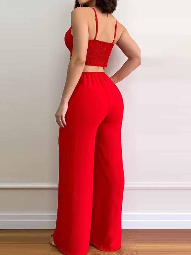 Dam Jumpsuit Monokrom Ärmlös Polyester med Breda Byxor-2