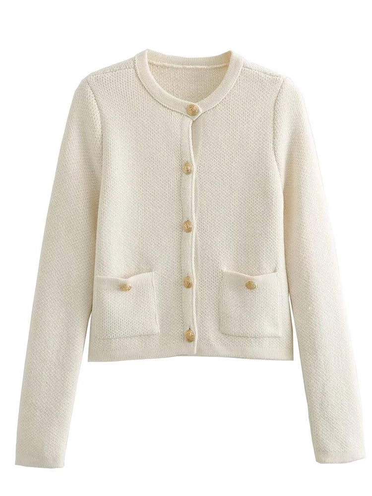 Dam Lång Kofta Rund Halsringning Stickad Akryl 5