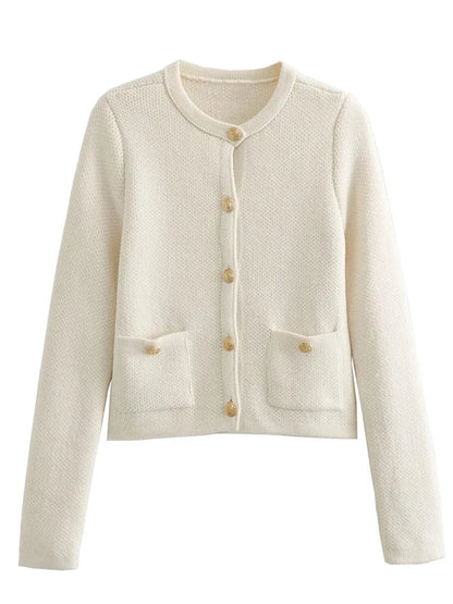 Dam Lång Kofta Rund Halsringning Stickad Akryl 10