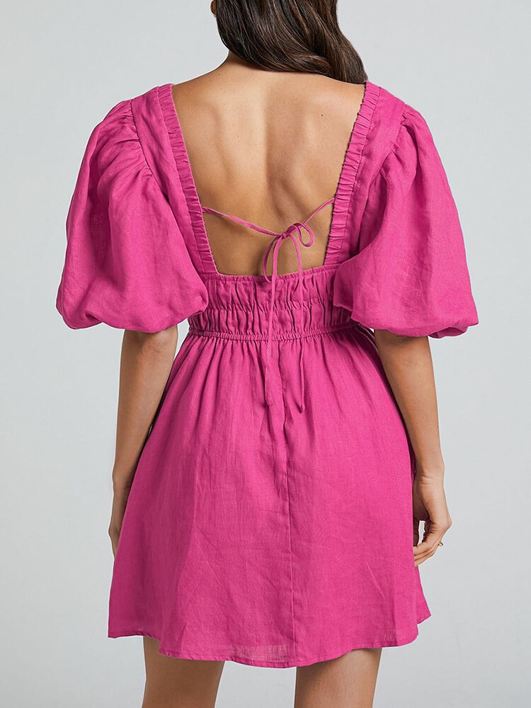 Damklänning Avslappnad Puffärmar 100% Bomull-2